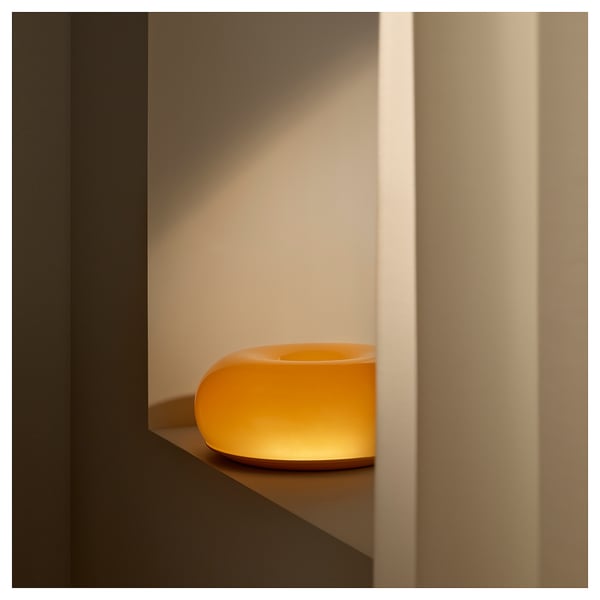 VARMBLIXT LED lamp, orange glass/round - IKEA