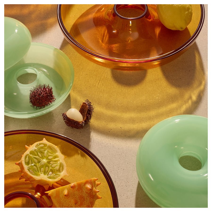 VARMBLIXT Serving bowl with lid, glass/green, 7" IKEA