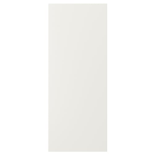 White rectangular kitchen cabinet door, smooth finish. VEDDINGE series, made of fibreboard and polyurethane paint.