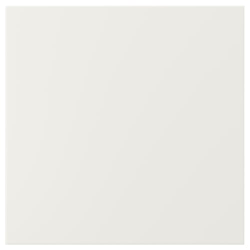 White VEDDINGE kitchen cabinet doors, sleek and modern, lacquered fiberboard panels.