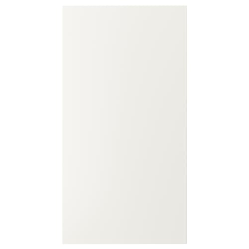 A white rectangular cabinet door from the VEDDINGE series, smooth and modern, made of fibreboard.