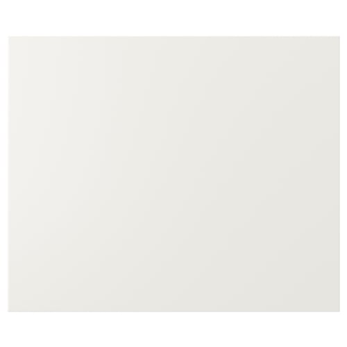 White VEDDINGE kitchen cabinet doors, sleek and modern, fiberboard and polyurethane, seamless finish.