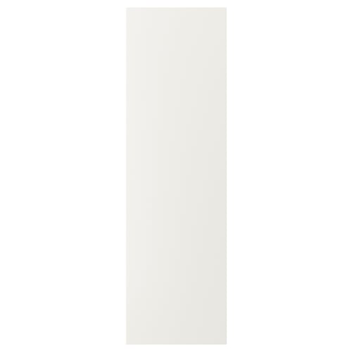 White rectangular kitchen cabinet door. Smooth, sleek surface. Modern design. Engineered with fiberboard, polyurethane and acrylic paint.