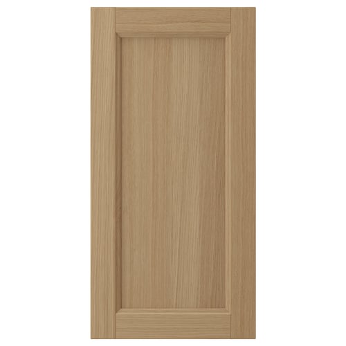 VEDHAMN natural wood cabinet door, rectangular. Solid oak & veneer with intricate grain, warm tone.