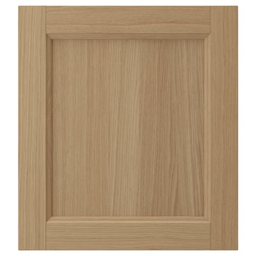 A light brown wooden cabinet door with a raised panel design and sleek edges.