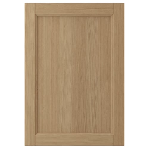 VEDHAMN wooden cabinet door, light brown, rectangular with recessed panel.