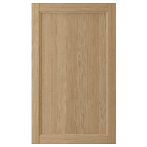 VEDHAMN light wooden cabinet door with natural oak grain and solid oak frame.