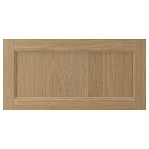 VEDHAMN natural oak drawer front, rectangular, solid wood frame with veneer panel.