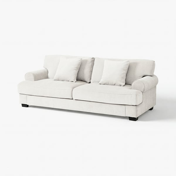 VENNGARN sofa, light grey, plush fabric, spacious design, rolled arms, cushioned seat.