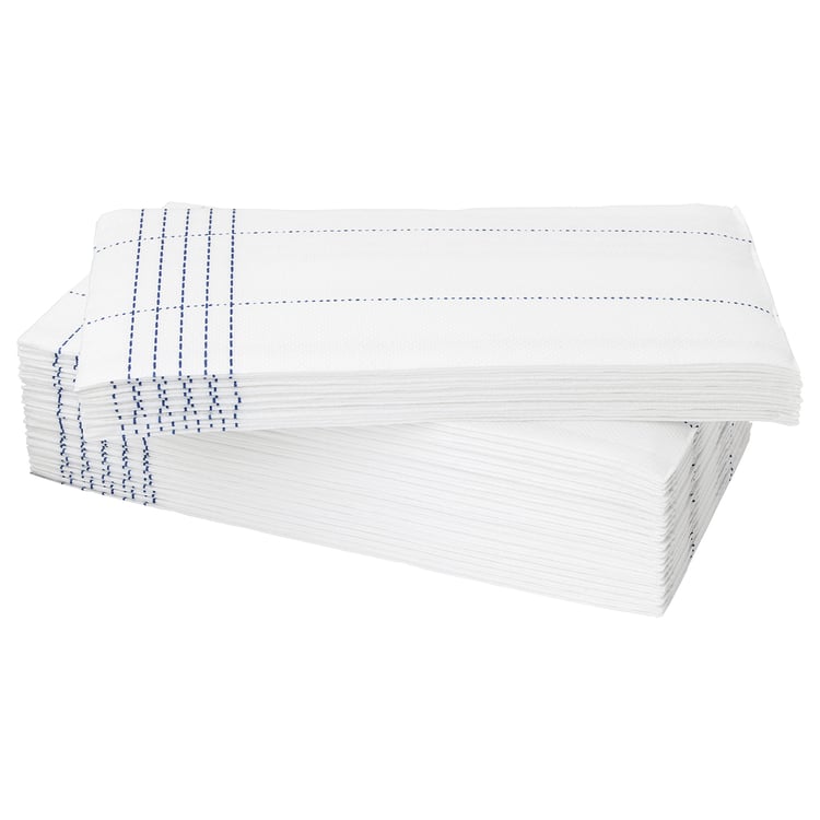VERKLIGHET paper napkin, white/blue, 15x15" IKEA