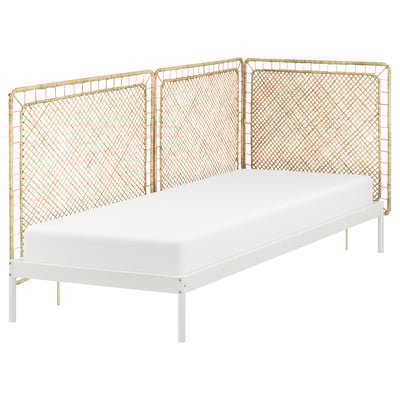 VEVELSTAD Bed frame with 3 headboards, white/Tolkning rattan, Twin