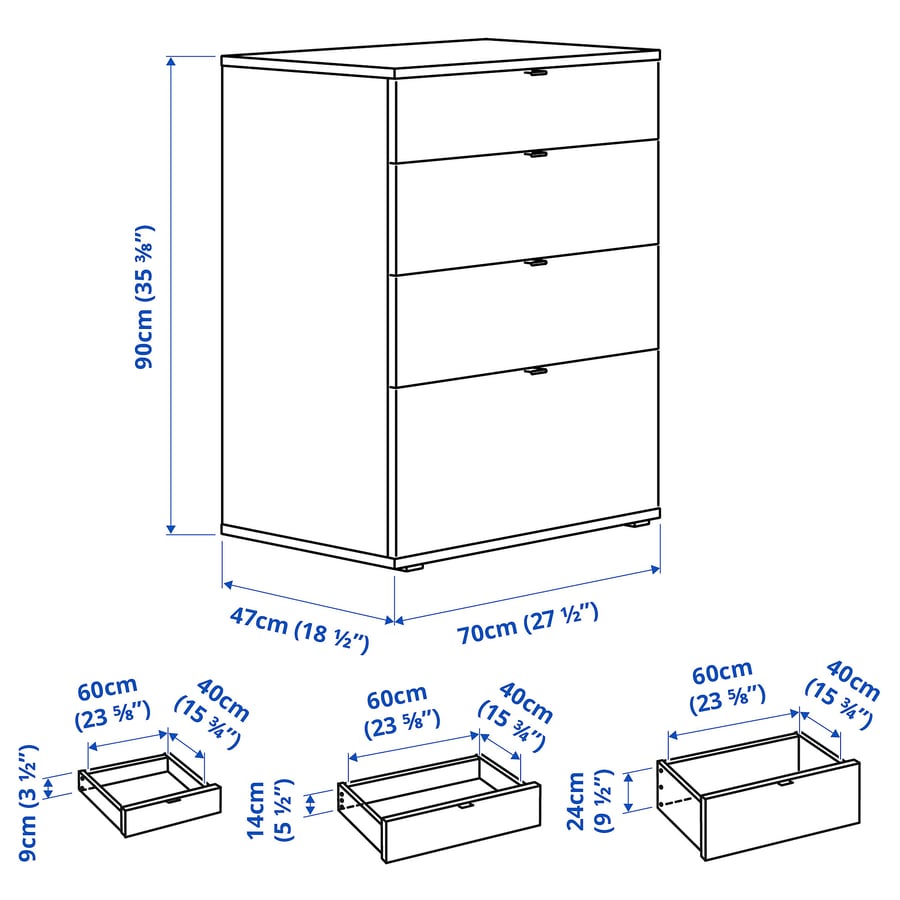 VIHALS 4drawer chest, white/anchor/unlock function, 271/2x181/2x353/8