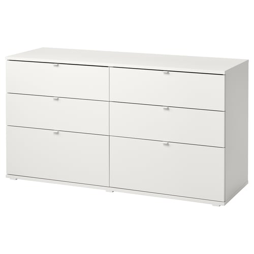 VIHALS 6drawer dresser, white/anchor/unlock function, 551/8x181/2x291