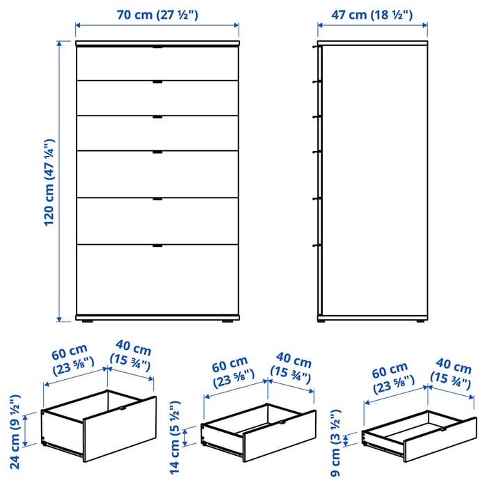 VIHALS 6drawer dresser, white/anchor/unlock function, 271/2x181/2x471