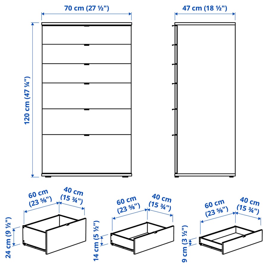 VIHALS 6 drawer dresser white/anchor/unlock function 271/2x181/2x471