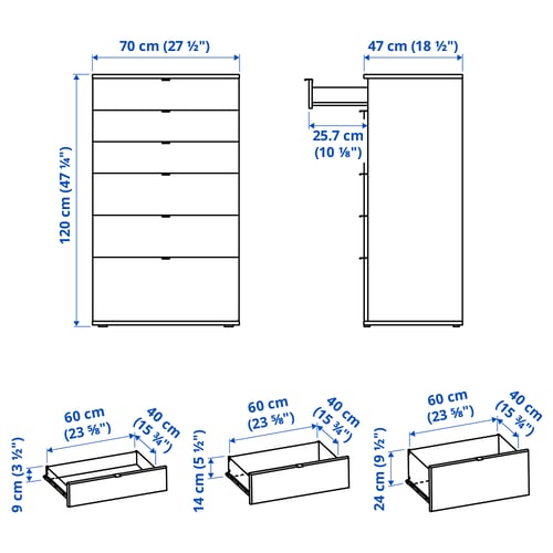 VIHALS 6-drawer dresser, white/anchor/unlock function, 27 1/2x18 1/2x47 1/4 "