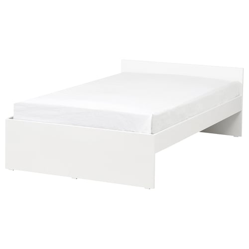 Single, white, modern bed frame, minimalist design, no visible fittings.