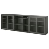 VIHALS Storage combination w/glass doors, dark gray/clear glass, 112 1/4x14 5/8x35 3/8 "