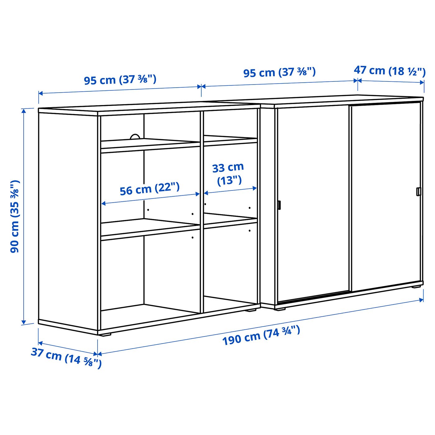 VIHALS storage combination, white, 743/4x181/2x353/8