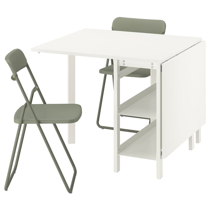 VIHALS / VIHALS table and 2 folding chairs, gateleg table white/green ...