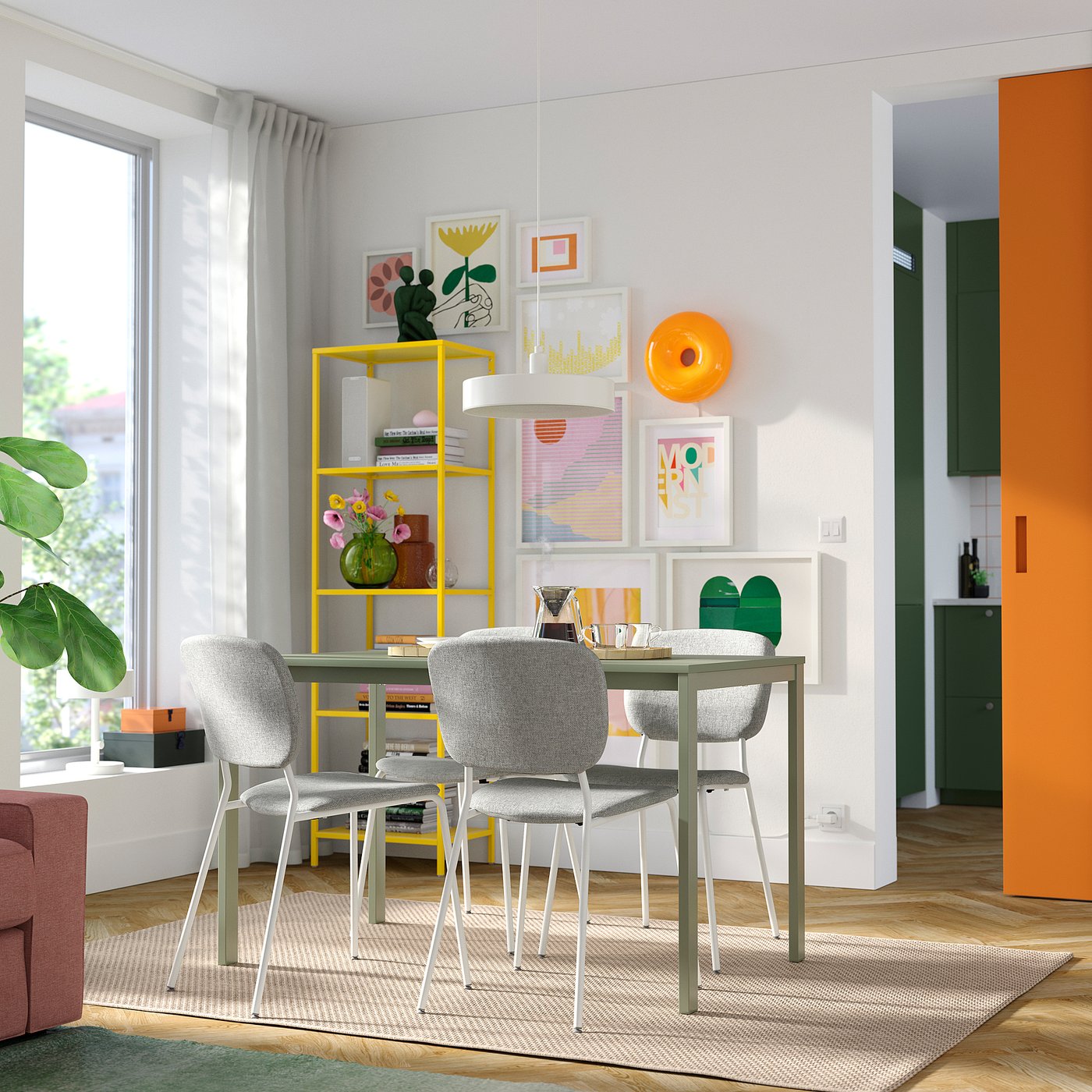 VIHALS / VIHALS table and 4 chairs, green green/white Tibbleby