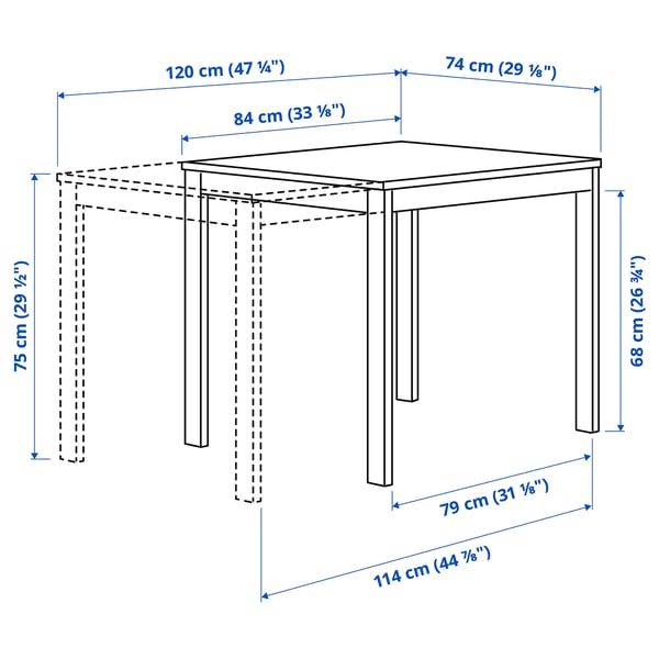 VIHALS / VIHALS Table and 4 chairs, white/white, 33 1/8/47 1/4x29 1/8 "