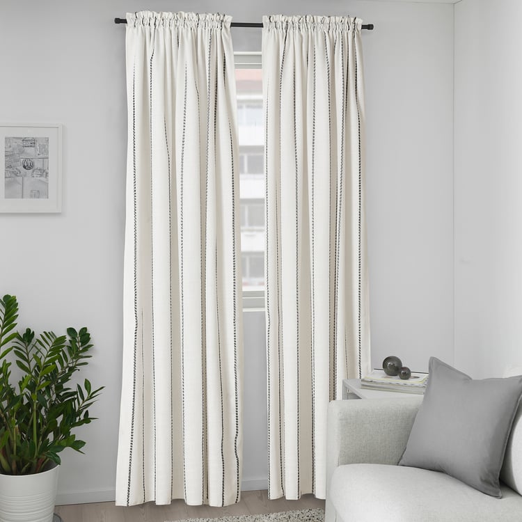VILMIE LINJE Curtains, 1 pair white/dark gray IKEA
