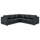 VIMLE sectional sofa in dark grey leather with clean lines and angled design for comfort.