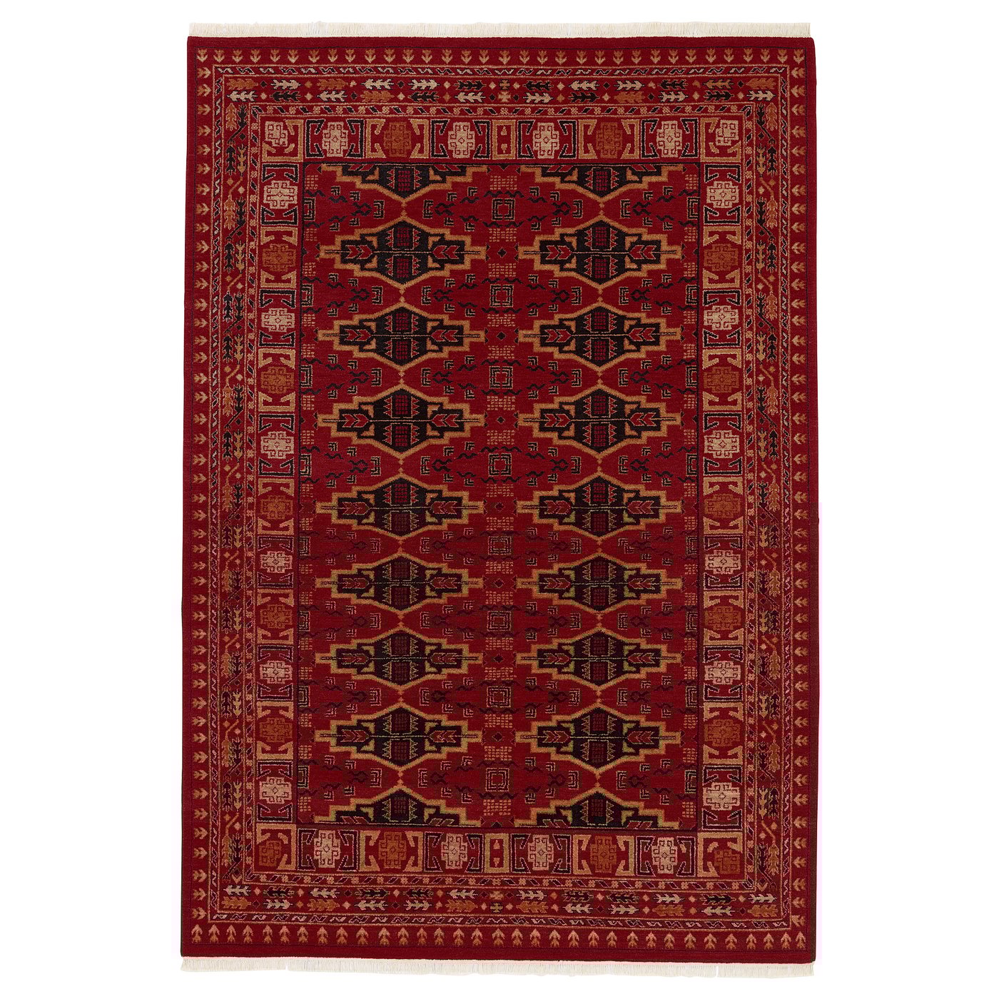 VIMPELGRÄS rug, low pile, red geometric/handmade, 5'7