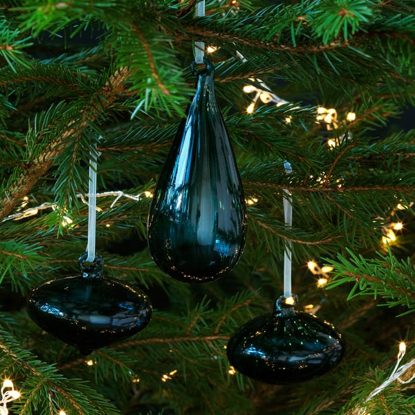Vinter 2020 Decoration Ball Set Of 3 Assorted Shapes Glass Blue Ikea