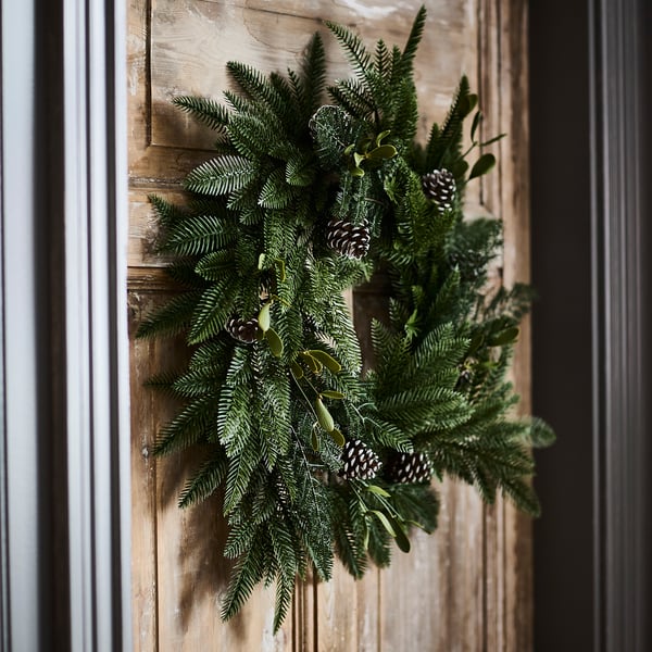 VINTERFINT Artificial wreath, indoor/outdoor/pine cone green, 23 ½ "