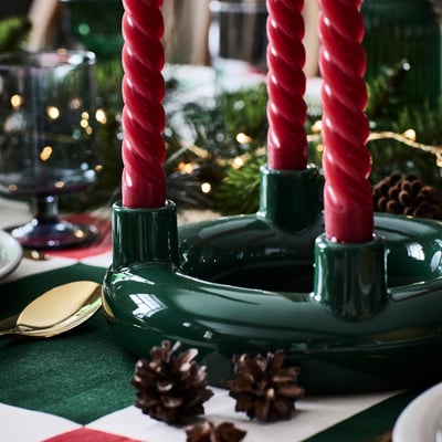 VINTERFINT Candlestick, for 4 candles rounded/dark green, 3 "