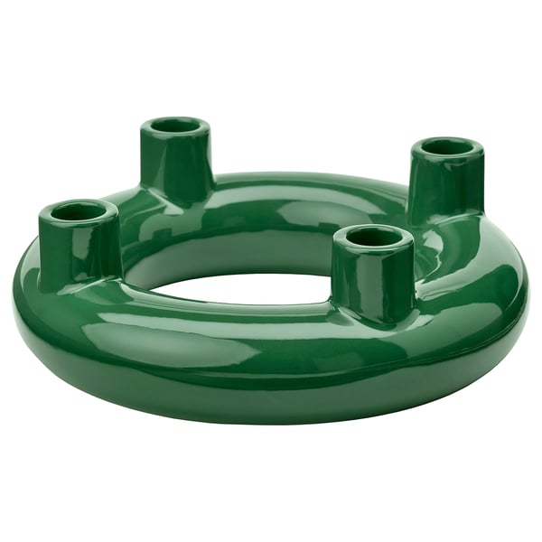 VINTERFINT Candlestick, for 4 candles rounded/dark green, 3 "