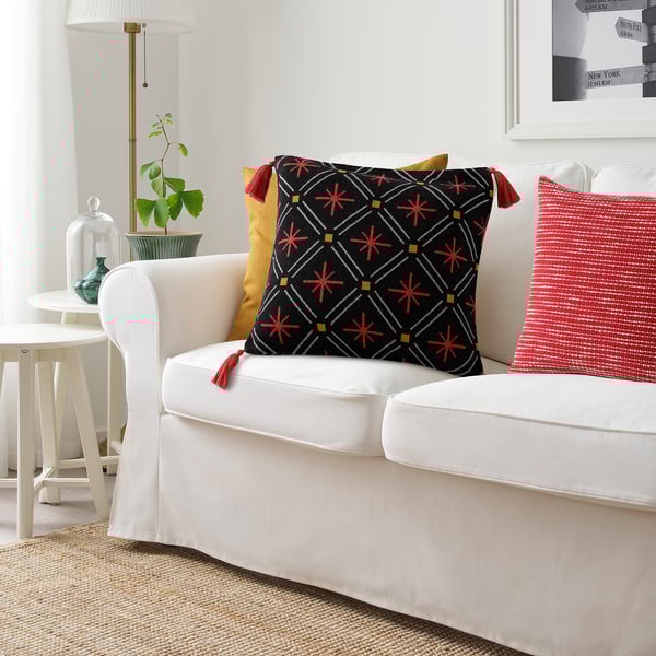 VINTERFINT Cushion cover, red/black, 20x20" IKEA