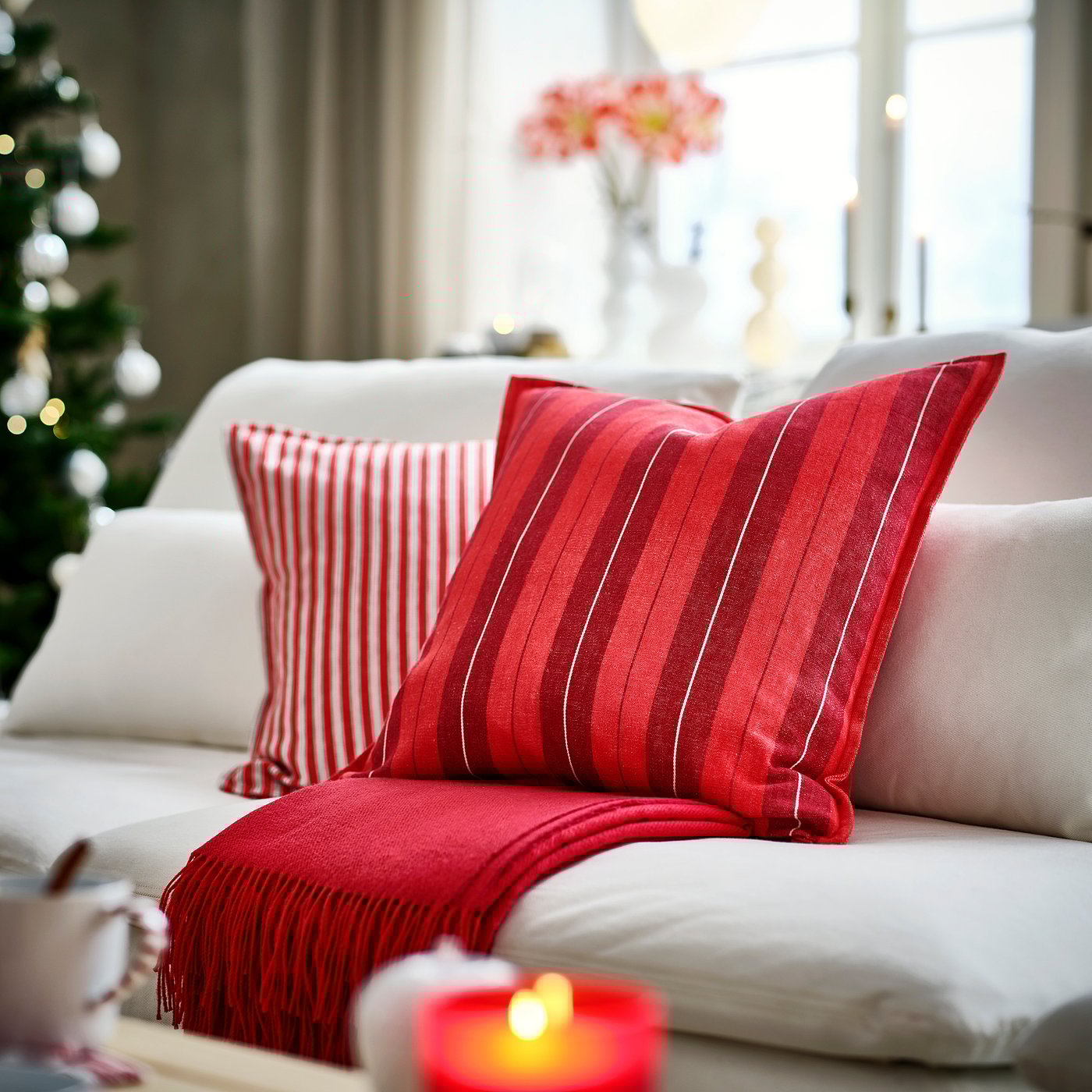 VINTERFINT cushion cover, stripe red, 20x20