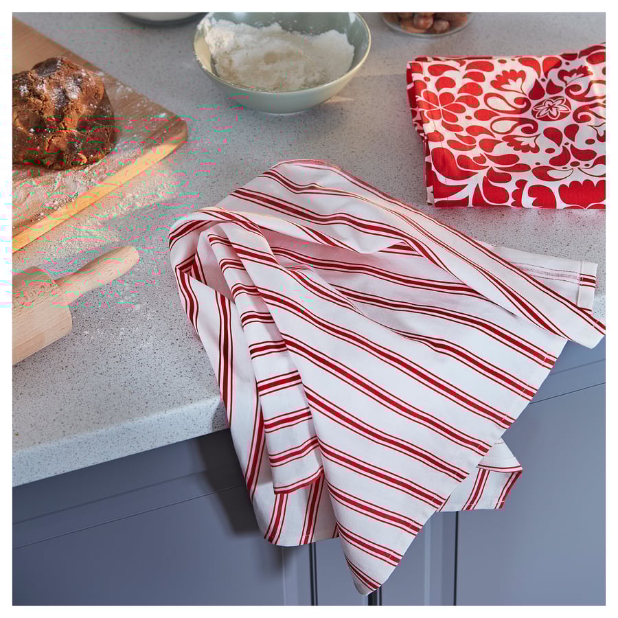 VINTERFINT dish towel, mixed patterns red/white, 20x28" IKEA