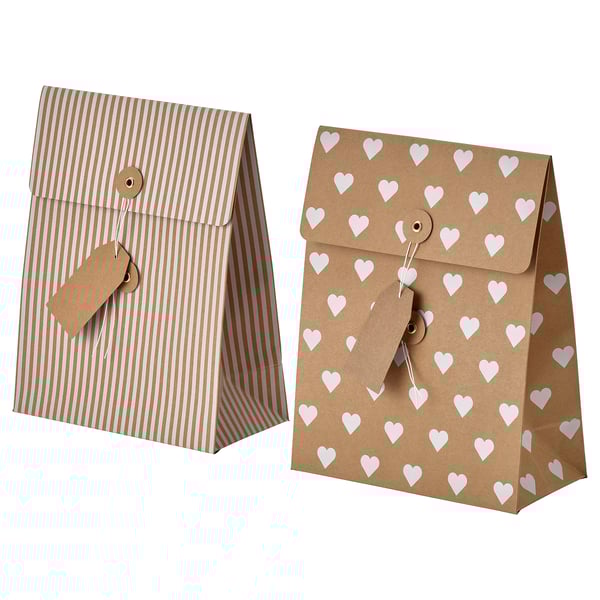 VINTERFINT Gift bag, mixed patterns brown, 7 ¾x10 ¼ "