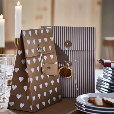 VINTERFINT Gift bag, mixed patterns brown, 7 ¾x10 ¼ "