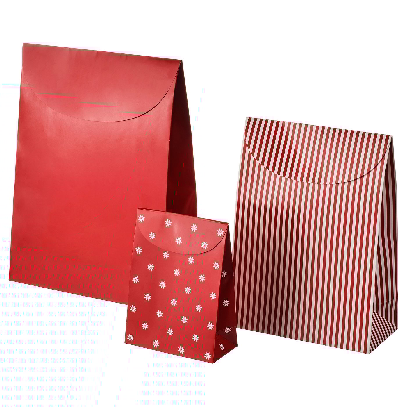 Gift Bag, Set Of 3, Mixed Patterns Red