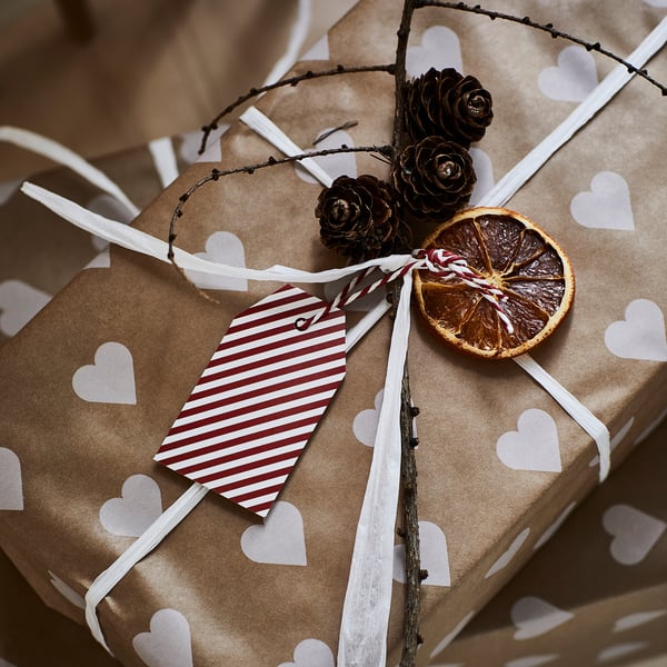 VINTERFINT Gift wrap, roll, heart pattern/brown, 10x2.30 '/22.60 sq feet