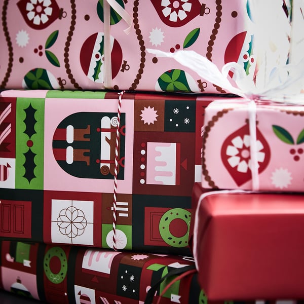 VINTERFINT Gift wrap, roll, mixed patterns red/pink, 9.84x2.30 '/22.60 sq feet