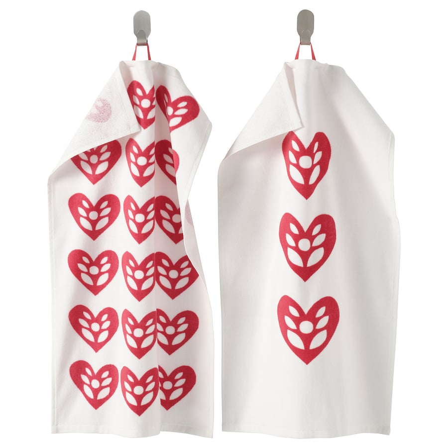 VINTERFINT Hand towel, heart pattern white/red, 16x28" IKEA