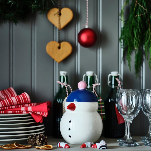 VINTERFINT Jar with lid, snowman white, 34 oz