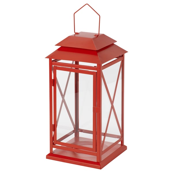 VINTERFINT Lantern for pillar candle, in/out, bright red, 17 ¼ "