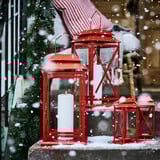 VINTERFINT Lantern for pillar candle, in/out, bright red, 17 ¼ "