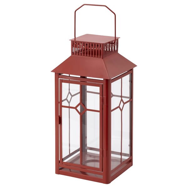 VINTERFINT Lantern for pillar candle, in/out, red, 17 ¼ "