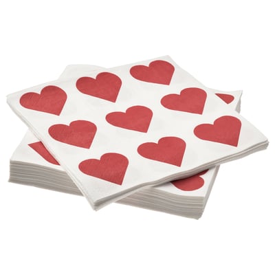 VINTERFINT Paper napkin, heart white/red, 13x13 "