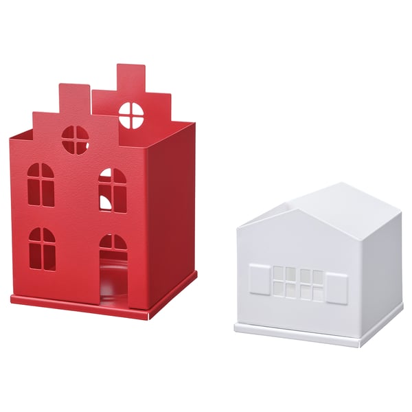 VINTERFINT Pillar candle holder, set of 2, house red/white, IKEA