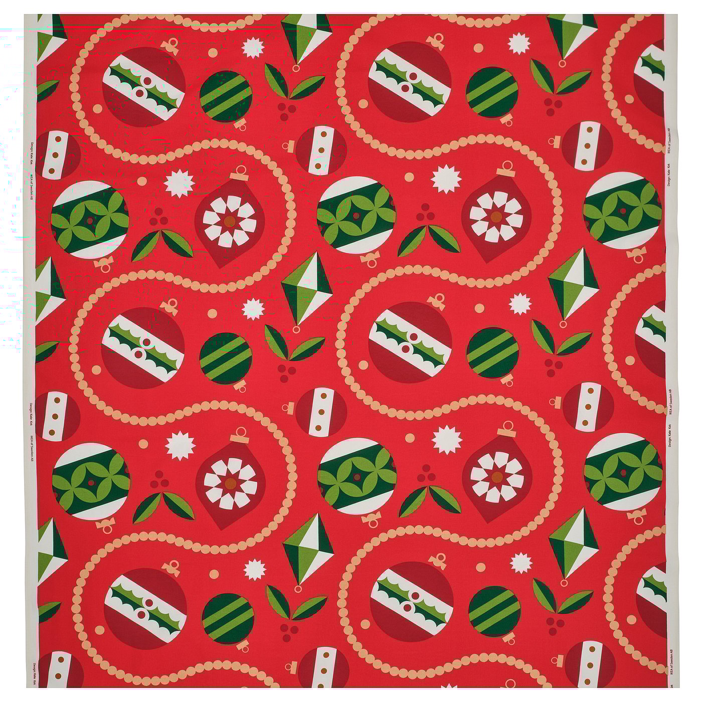 Pre-Cut Fabric, Christmas Ornament Patterned Red