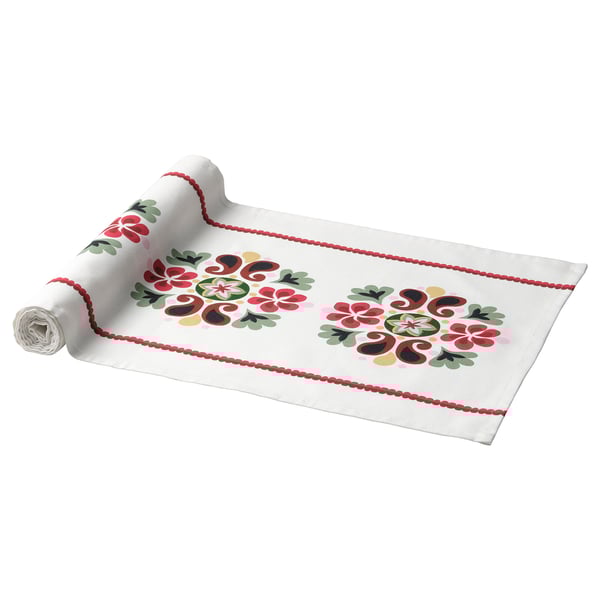 VINTERFINT Table runner, floral pattern white/multicolor, 14x51" IKEA